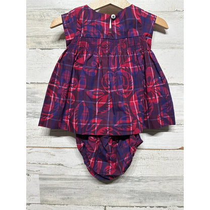 Tea Collection Dress Set Girls 3-6M Purple Pink Plaid Smocked Floral NWT3