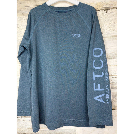 AFTCO AFTECH Shirt Kids Youth Small Blue Heathered LS Performance Fishing EUC0