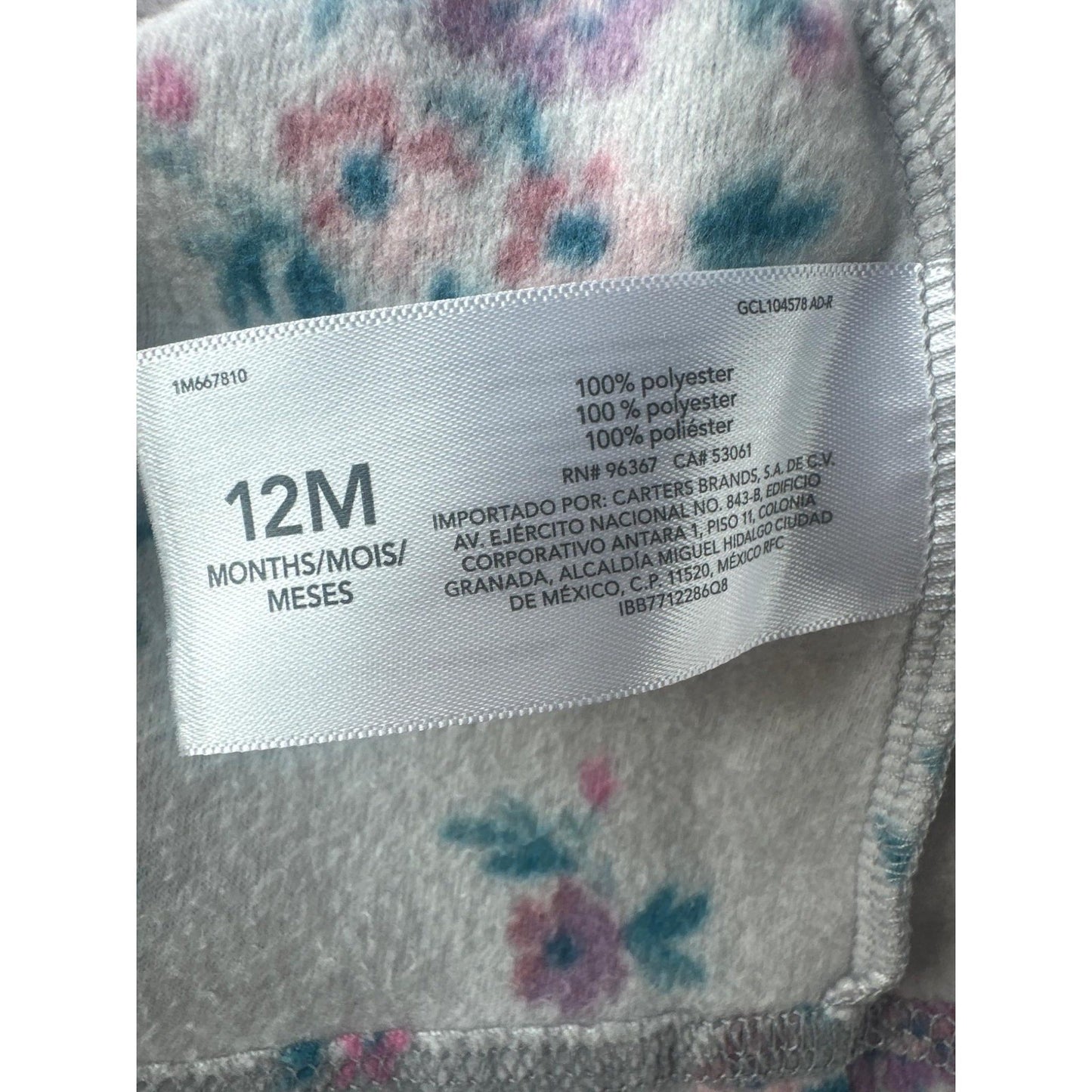 OshKosh Fleece Pullover Girls 12M Gray Floral Quarter Zip EUC4