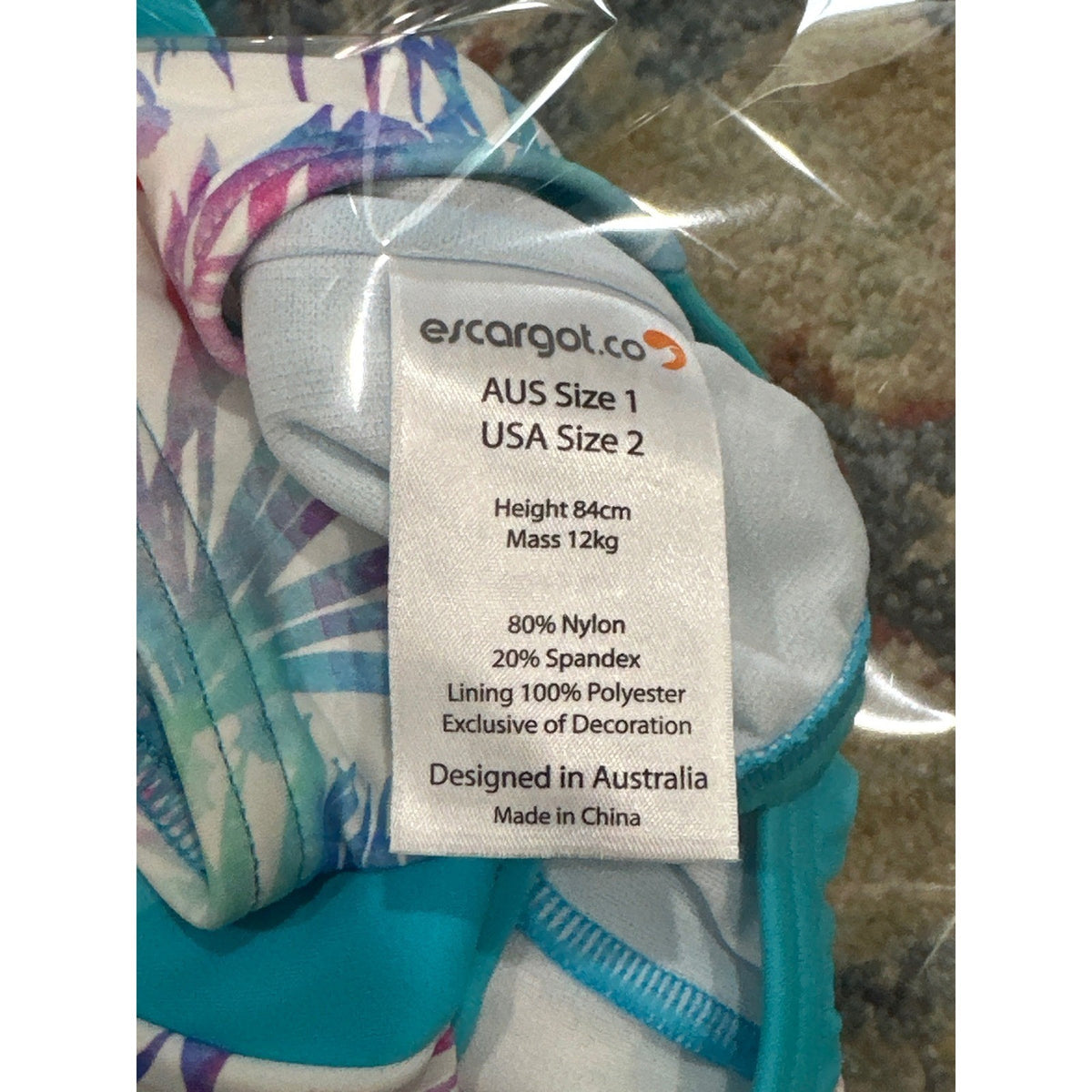 Escargot Swimsuit Girls 2 Multi Tropical Palm One Piece NWT3