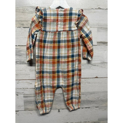 Angel Dear Plaid Romper Baby 6-12M Ruffle Shoulder Long Sleeve NWT3