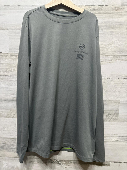 Vineyard Vines Performance Shirt Boys Large Grey American Flag Long Sleeve EUC0