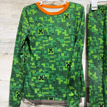 Minecraft Pajama Set Boys Small Green Creeper Pixel Thermal EUC1