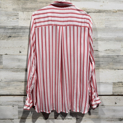 Forever 21 Striped Button Down Shirt Women 1X Red White 100% Rayon Casual EUC4