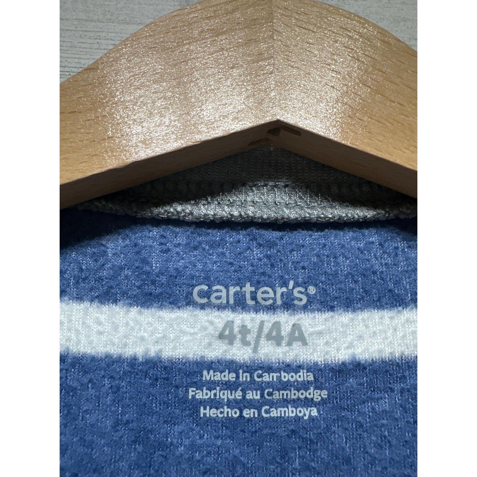 Carter's Footed Pajamas Boys 4T Navy Blue Striped Football Fleece EUC1