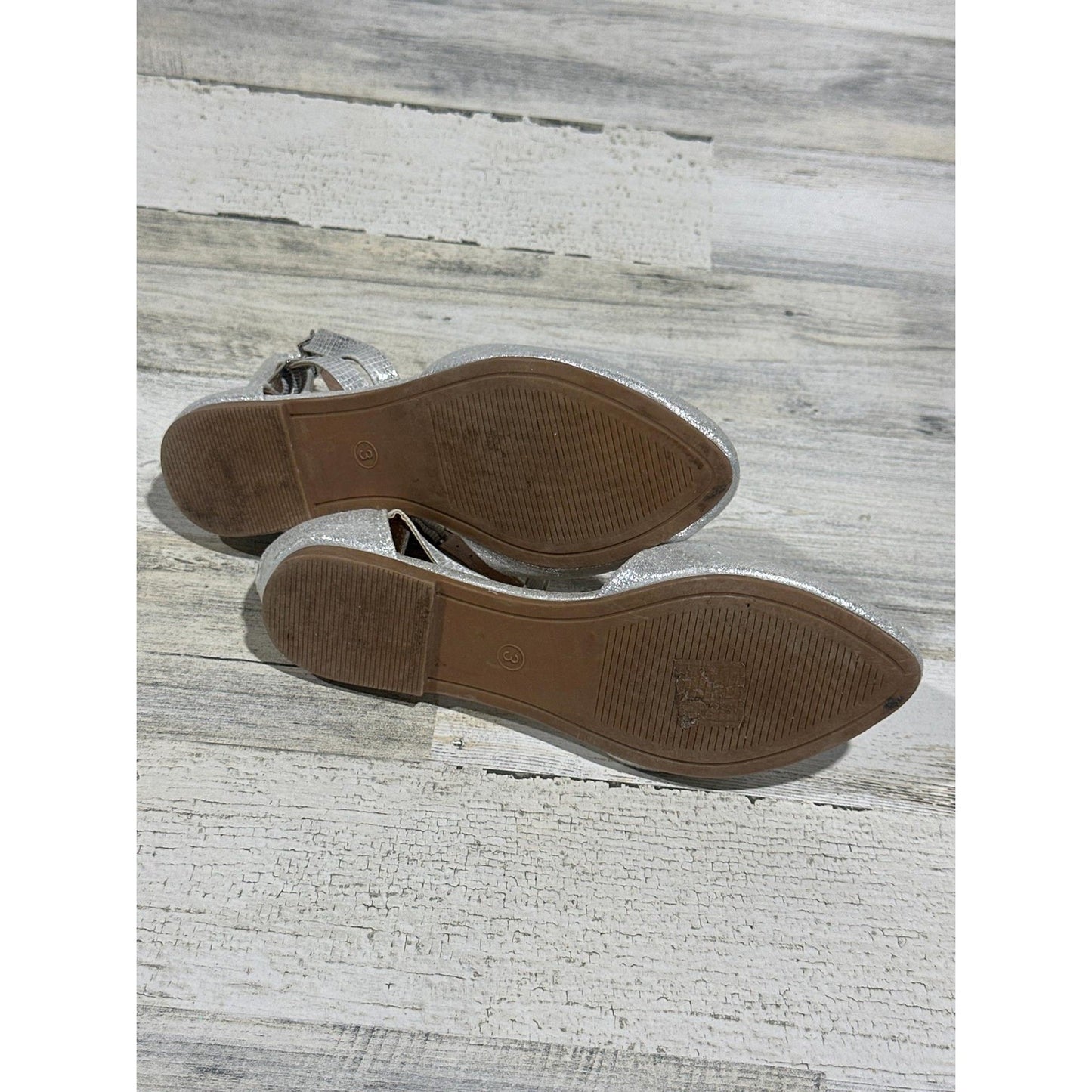 Nerteo Glitter Flats Girls Size 3 Silver Ankle Strap Princesscore EUC1
