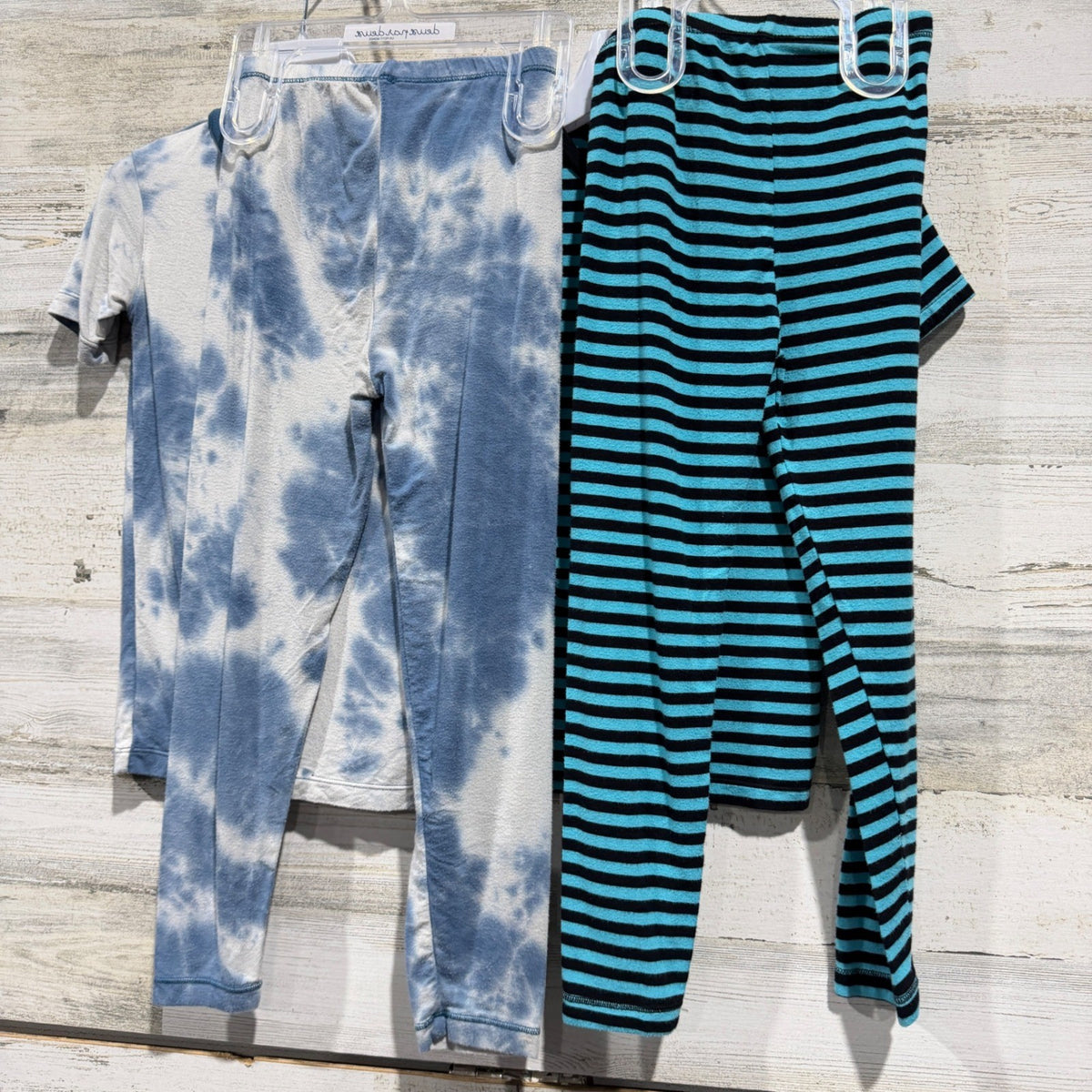 KicKee Pants Pajama Set Lot Boys Size 6 Blue Tie Dye Striped Bamboo GUC*7