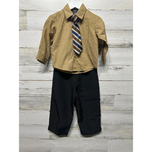 Jonathan Strong 3pc Suit Set Boys 24M Tan Black Striped Tie EUC0