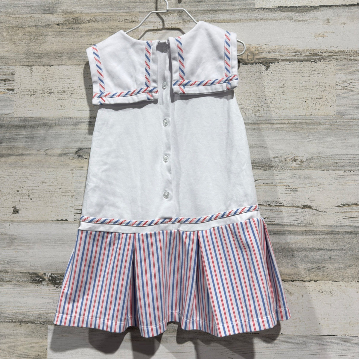 Lullaby Set Sailor Dress Girls 5 White Red Blue Striped Cotton Preppy Flawed*5