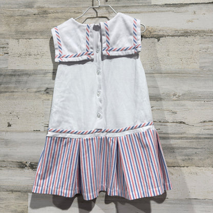 Lullaby Set Sailor Dress Girls 5 White Red Blue Striped Cotton Preppy Flawed*5