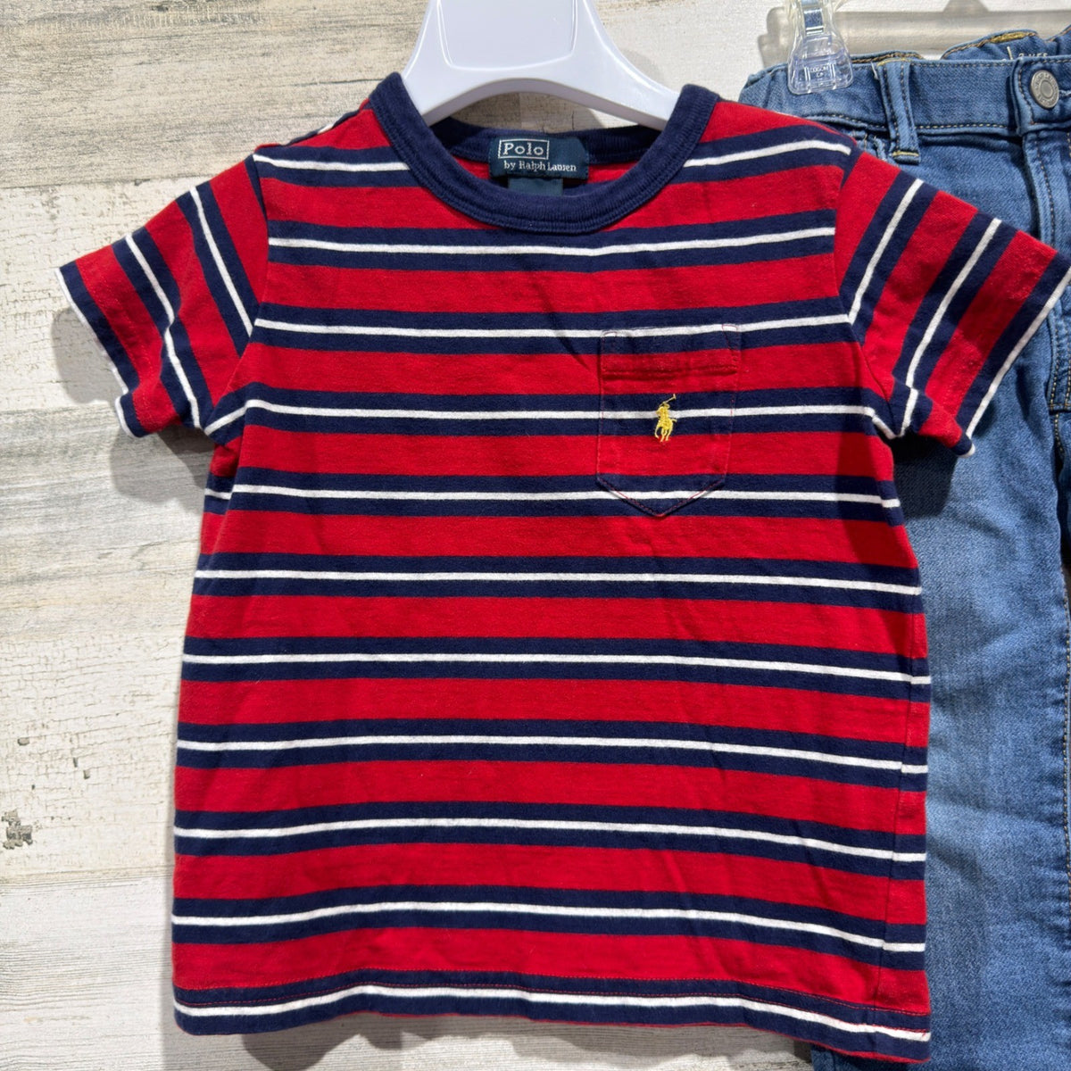 Polo Ralph Lauren & Gap Outfit Boys 3T Red Blue Striped Shirt Jeans Preppy EUC1