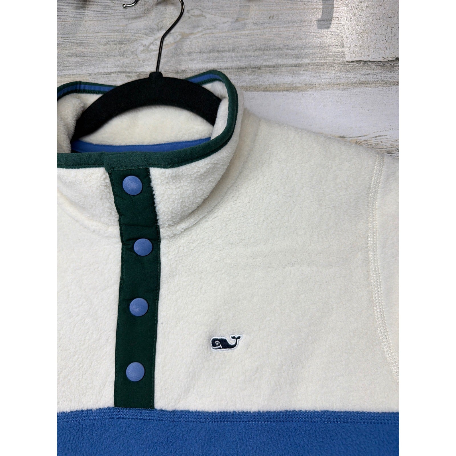 Vineyard Vines Fleece Pullover Boys Medium 12-14 Blue Cream Shep Shirt Preppy1