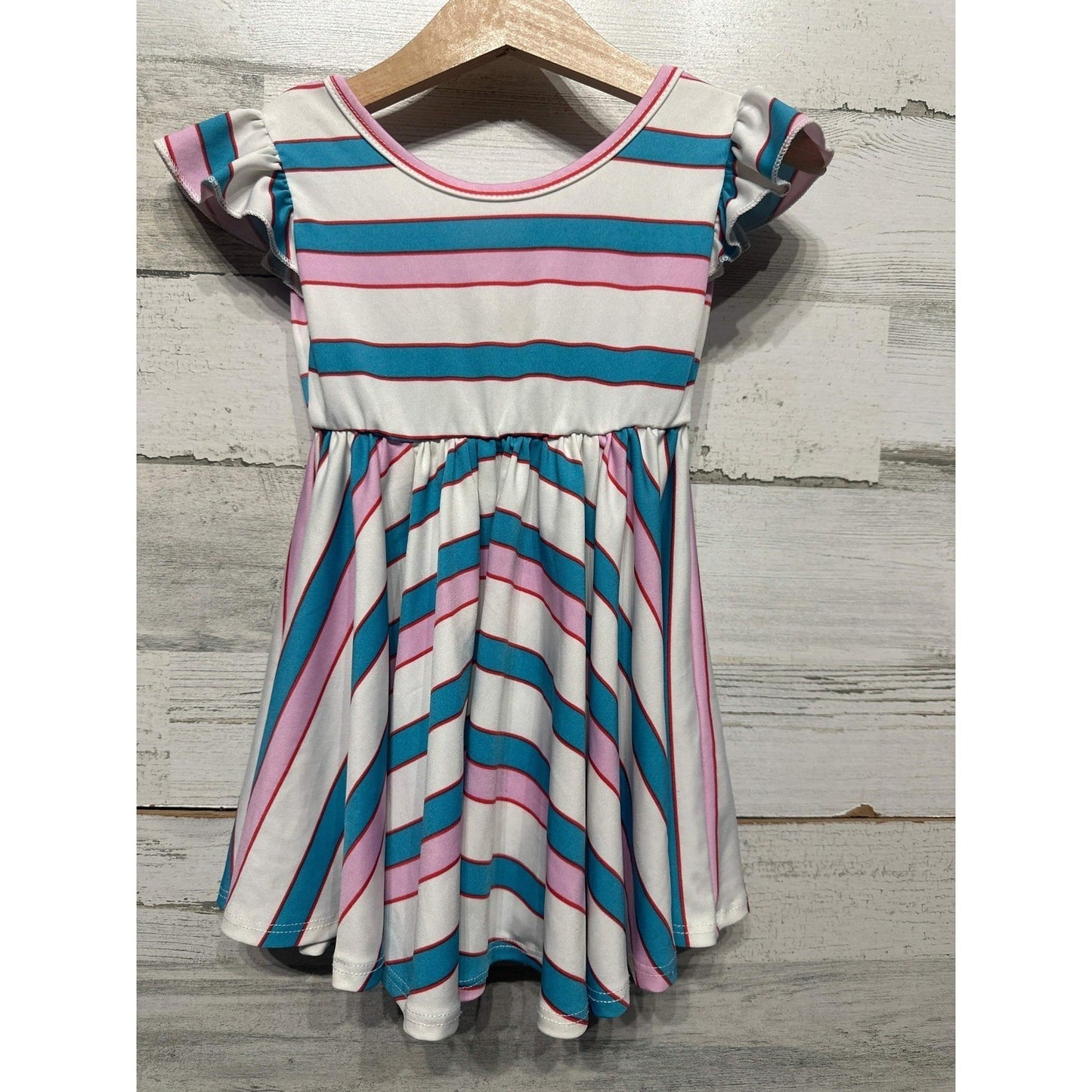 Dot Dot Smile Twirl Dress Girls 12/24M Pink Teal Striped Flutter Sleeve0