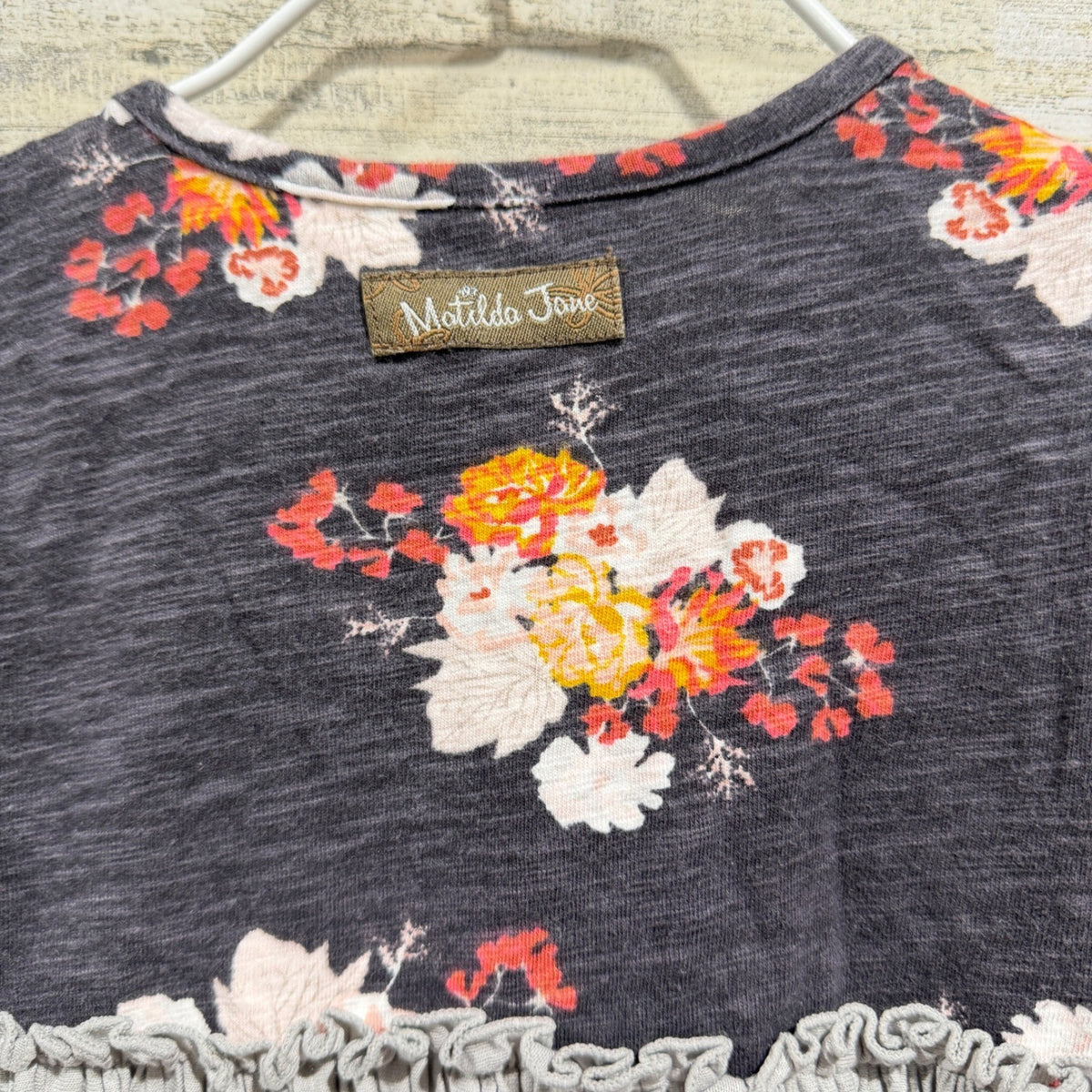 Matilda Jane Joanna Gaines Dress Set Girls 12-18M Grey Floral Ruffle EUC5