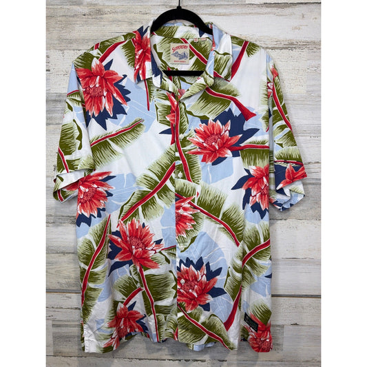 Superdry Button Down Shirt Men 2XL White Floral Tropical Beach Casual EUC0