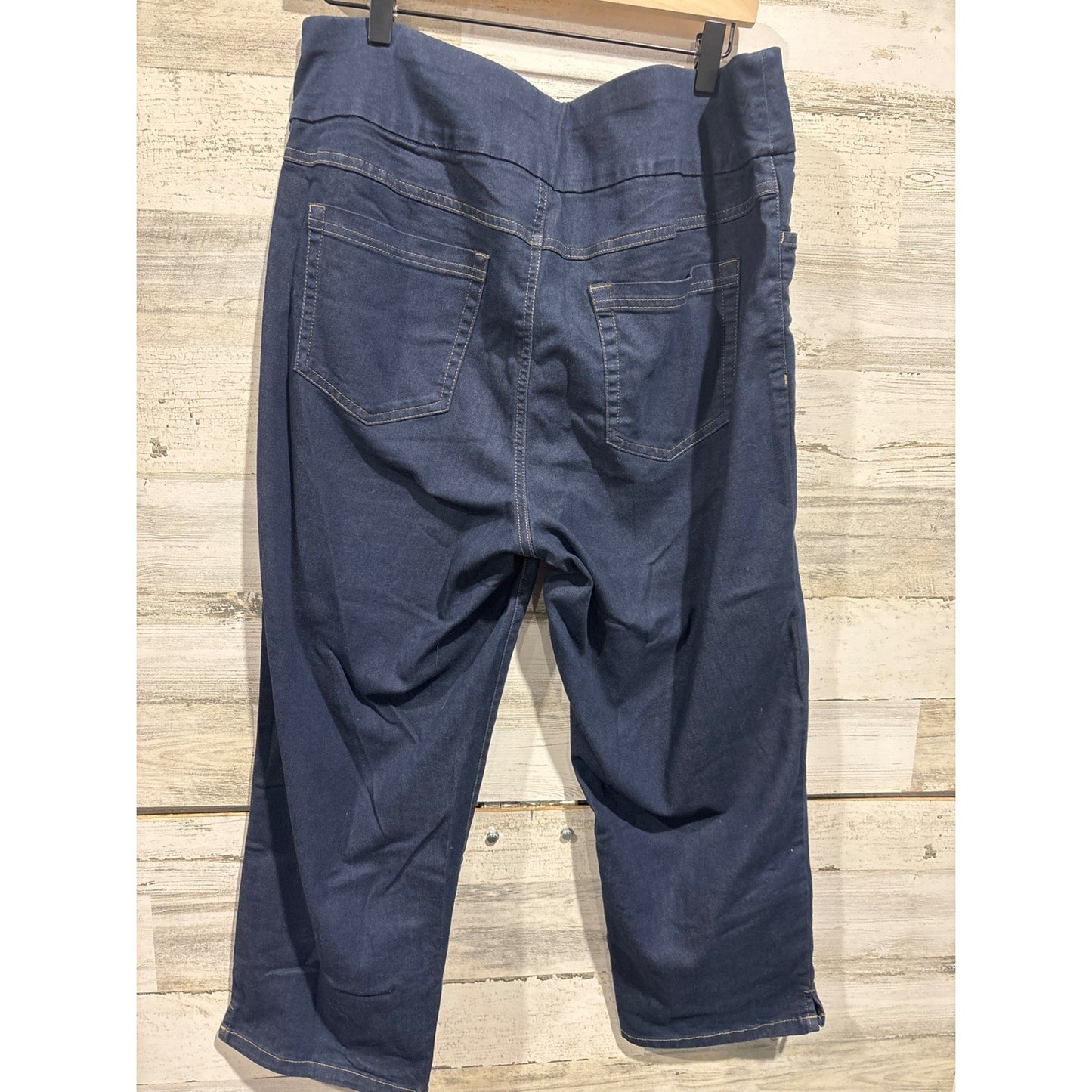 Ruby Rd Pull On Jeans Womens 16W Dark Blue Cropped Stretch Denim EUC2