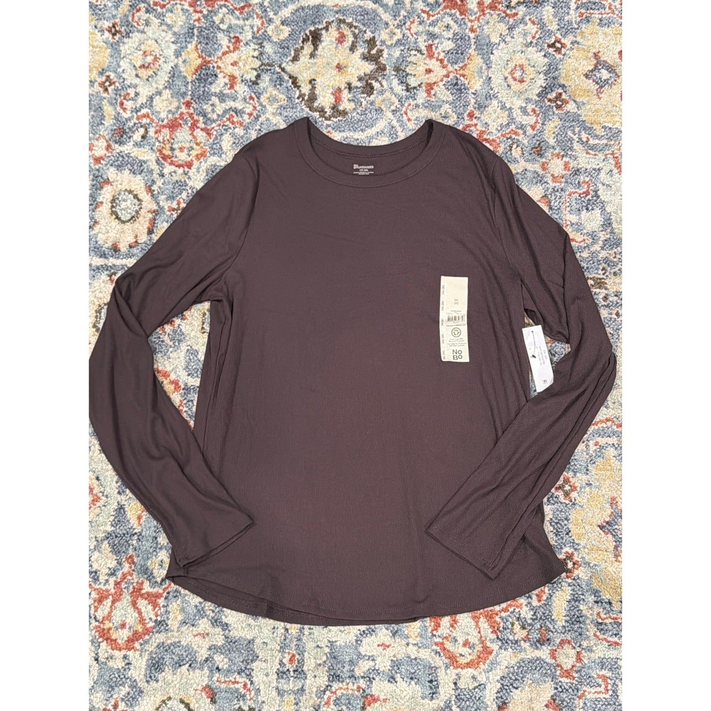 Long Sleeve Shirt Women XXL Brown Ribbed Crewneck Basics NWT0