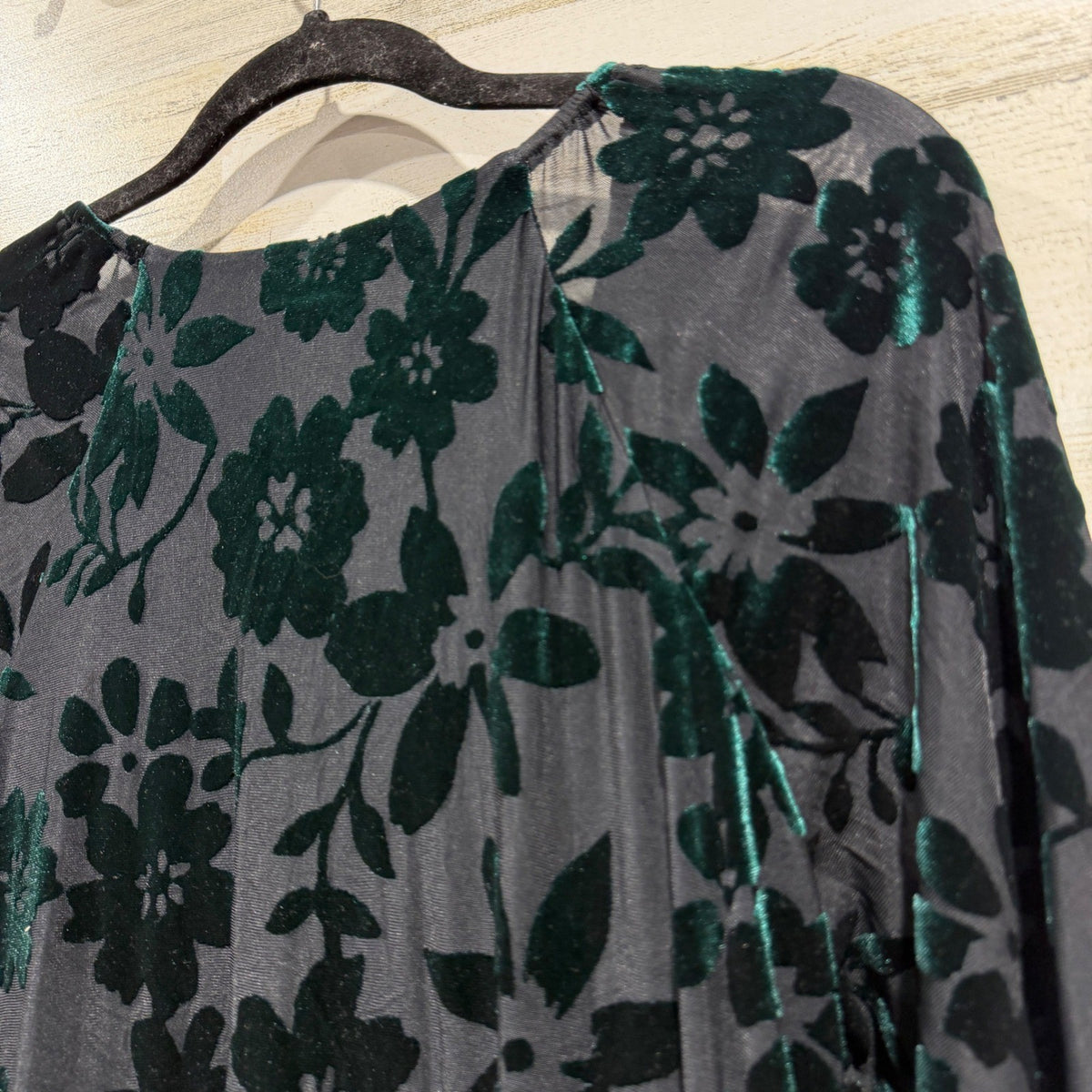 Taylor Floral Velvet Burnout Dress Women 16 Black Green Tiered Whimsigoth5