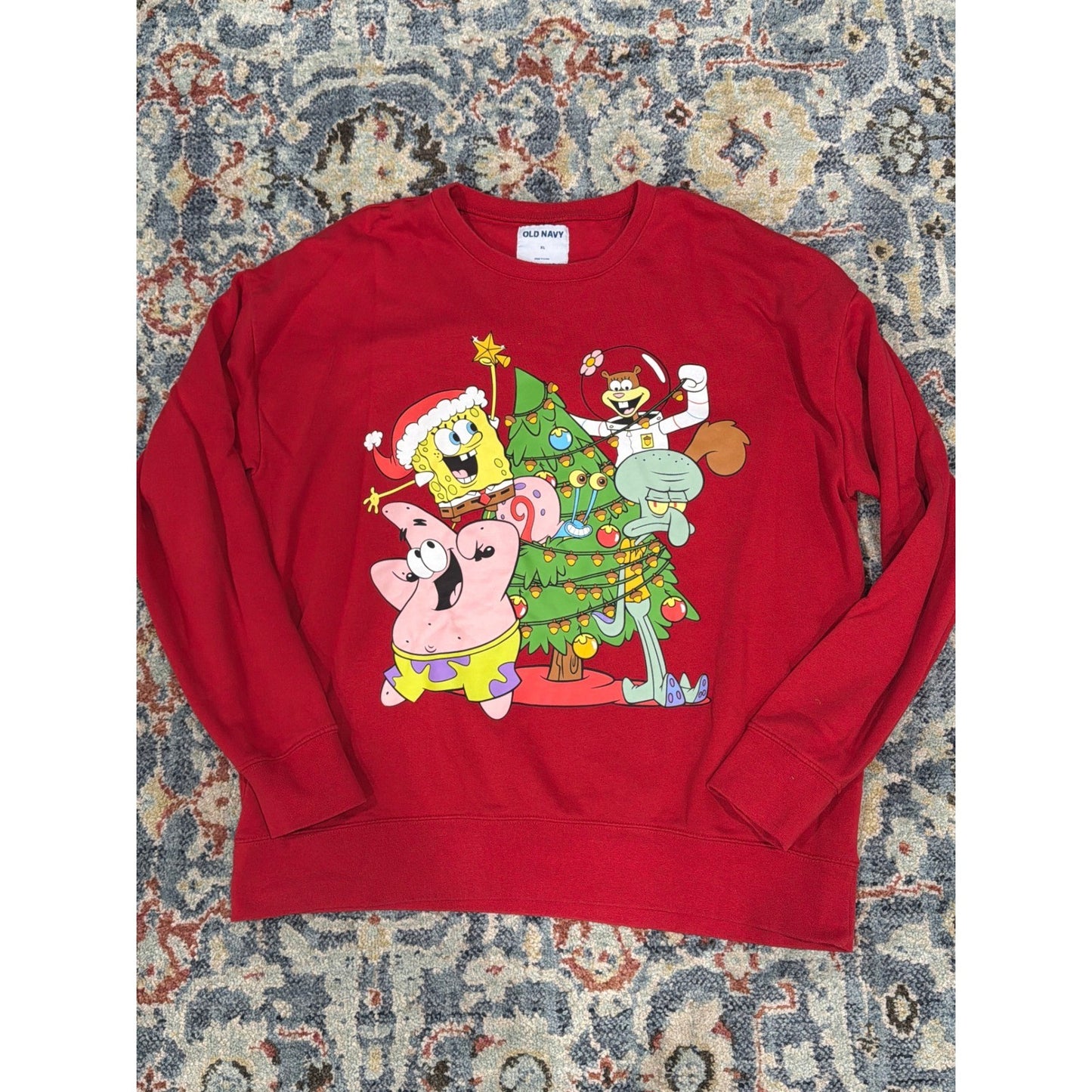 Old Navy SpongeBob Christmas Sweatshirt Women XL Red Holiday Graphic EUC3