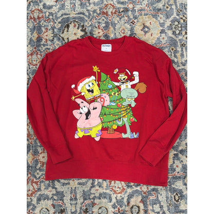 Old Navy SpongeBob Christmas Sweatshirt Women XL Red Holiday Graphic EUC3