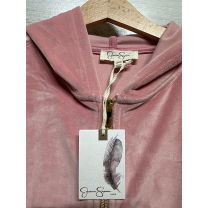 Jessica Simpson Tracksuit Set Girls 12 Blush Pink Velour Zip Hoodie Flare NWT2