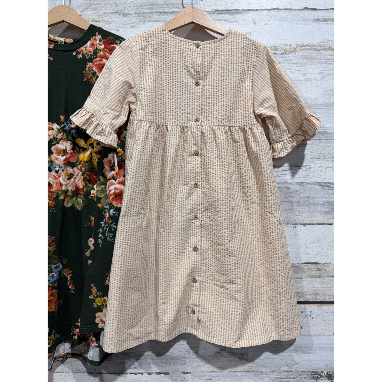 Wheat Pomelo Dress Bundle Girls Size 8 Tan Green Floral Striped Boho EUC2