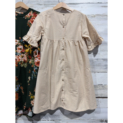 Wheat Pomelo Dress Bundle Girls Size 8 Tan Green Floral Striped Boho EUC2