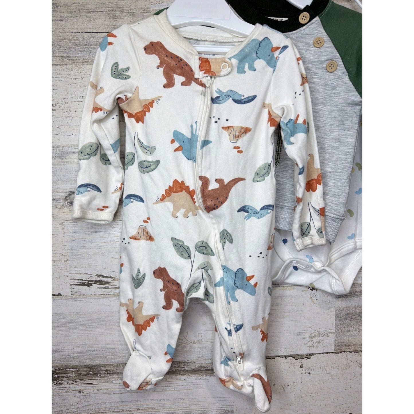 Carter's Aspen Kids Boys 3-6M Green Dinosaur Sleeper Romper Sweatshirt Lot3