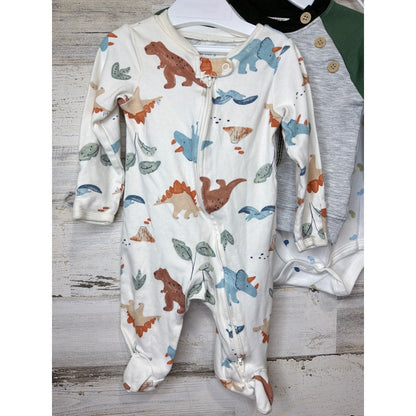 Carter's Aspen Kids Boys 3-6M Green Dinosaur Sleeper Romper Sweatshirt Lot3