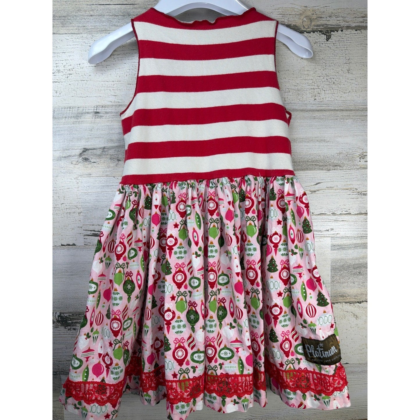 Matilda Jane Platinum Holiday Dress Girls 6 Red Pink Ornament Stripe2