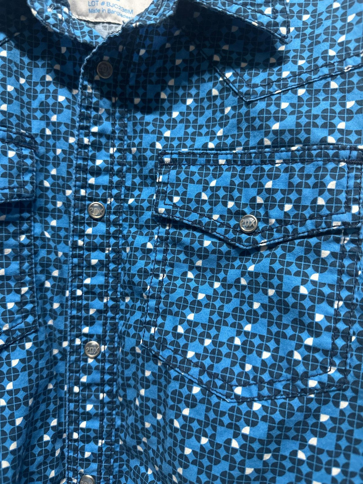 Wrangler 20X Competition Shirt Boys XL Blue Geometric Western Snap Up EUC2