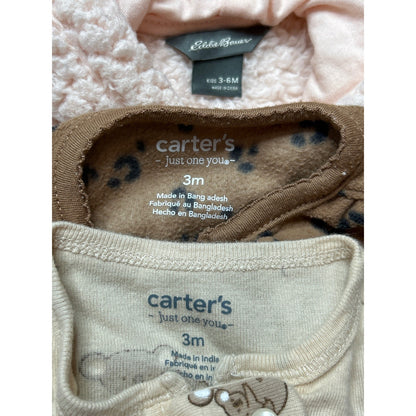 Carter's Eddie Bauer Jacket Sleepers Girls 3-6M Pink Brown Animal Print EUC4