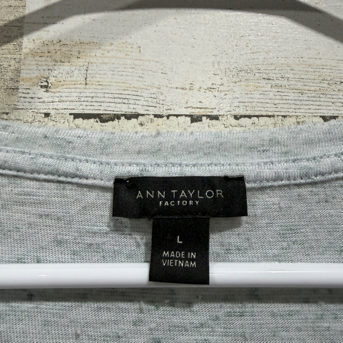 Ann Taylor Factory Puff Sleeve Top Women Large Gray Linen Blend Casual2