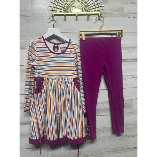 Serendipity Tunic Legging Set Girls 8 Purple Striped Polka Dot Boutique EUC0
