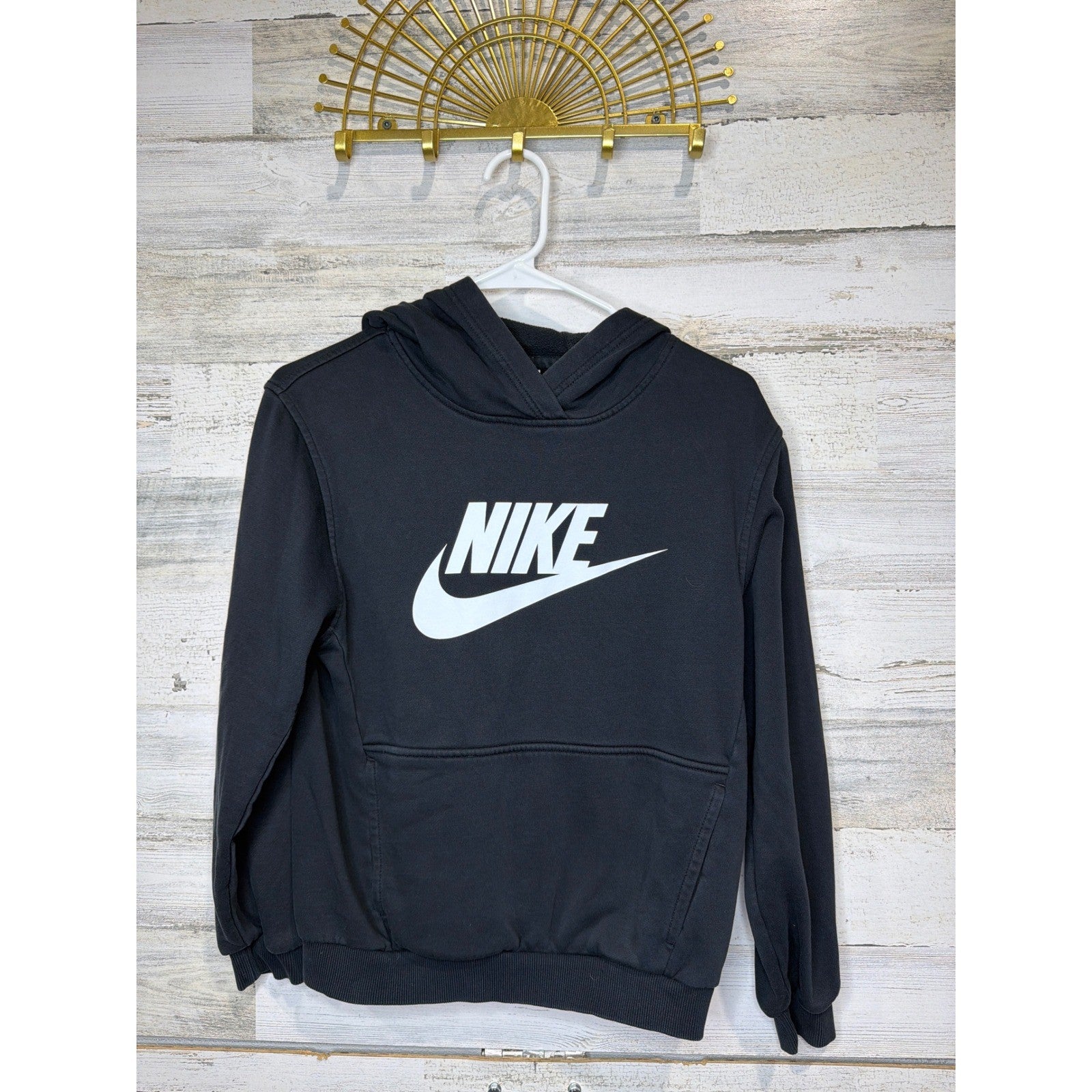 Nike Hoodie Youth Large Black Swoosh Logo Pullover Sportswear EUC0