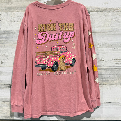 Simply Southern Graphic Tee Girls L Pink Kick The Dust Up Western Preppy EUC5