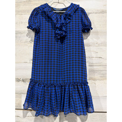 Polo Ralph Lauren Dress Girls 6 Blue Gingham Ruffle Puff Sleeve Preppy GUC*0