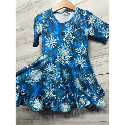 Little Dress Shoppe Skater Dress Girls 2 Blue Snowflake Ruffle Winter EUC1