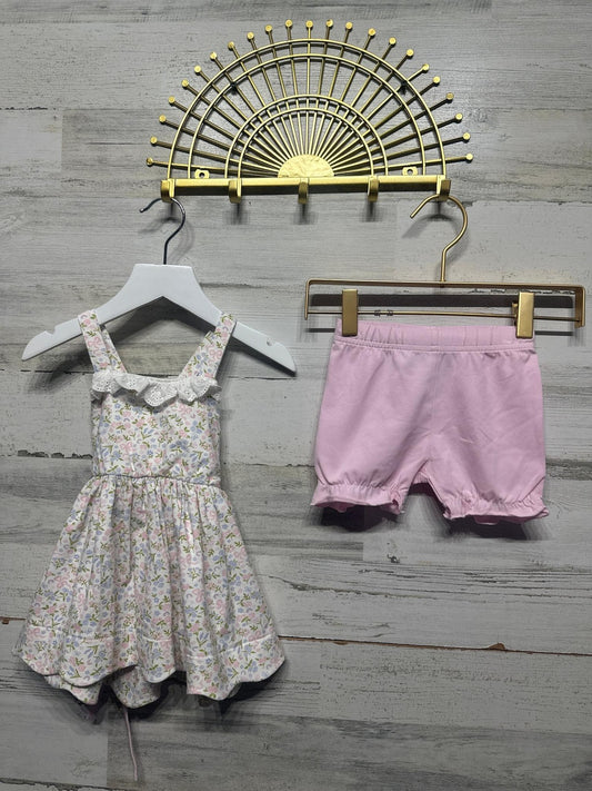 Serendipity Floral Dress and Bloomers Set Girls 9m Pink Blue Eyelet Lace EUC0