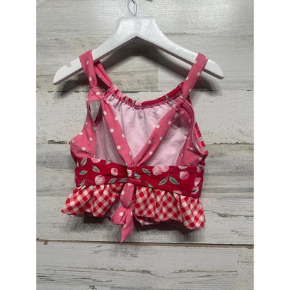 Matilda Jane Swim Tankini Top Girls 10 Red Cherry Gingham Ruffle GUC1