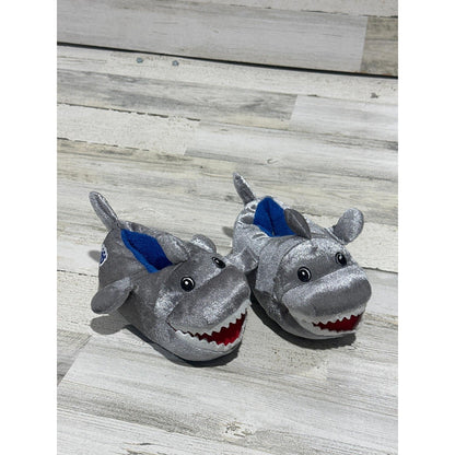 Build A Bear Shark Slippers Boys 11-12 Grey Metallic Plush Animal EUC0
