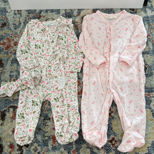 Baby Essentials Sleepers Girls 3M Pink Floral Ballet Ruffle Cottagecore EUC0