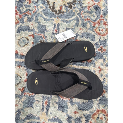 O'Neill Flip Flops Men Size 8 Black Grey Fabric Strap Beach Sandals NWT1