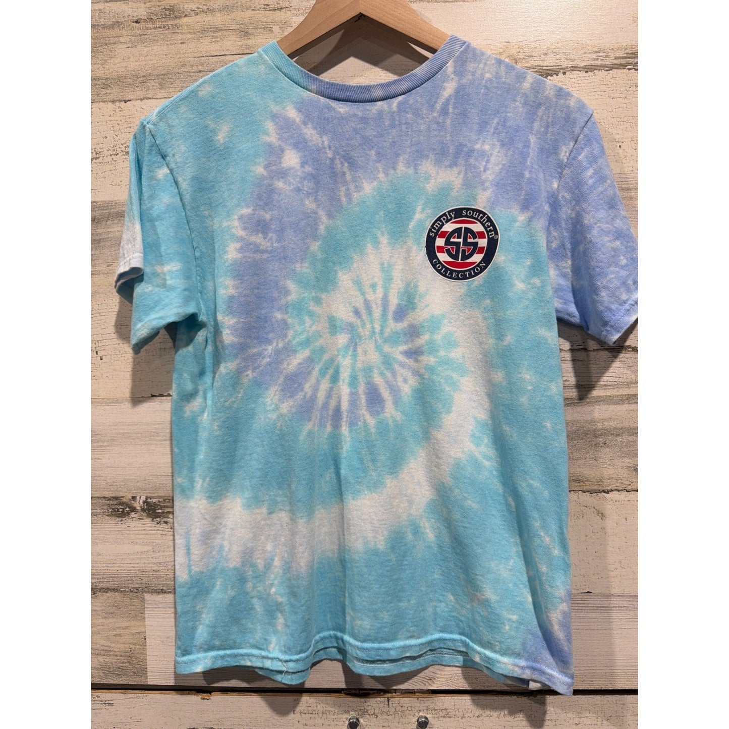 Simply Southern Tee Girls Large Blue Red Paws & Blue Patriotic Preppy EUC2