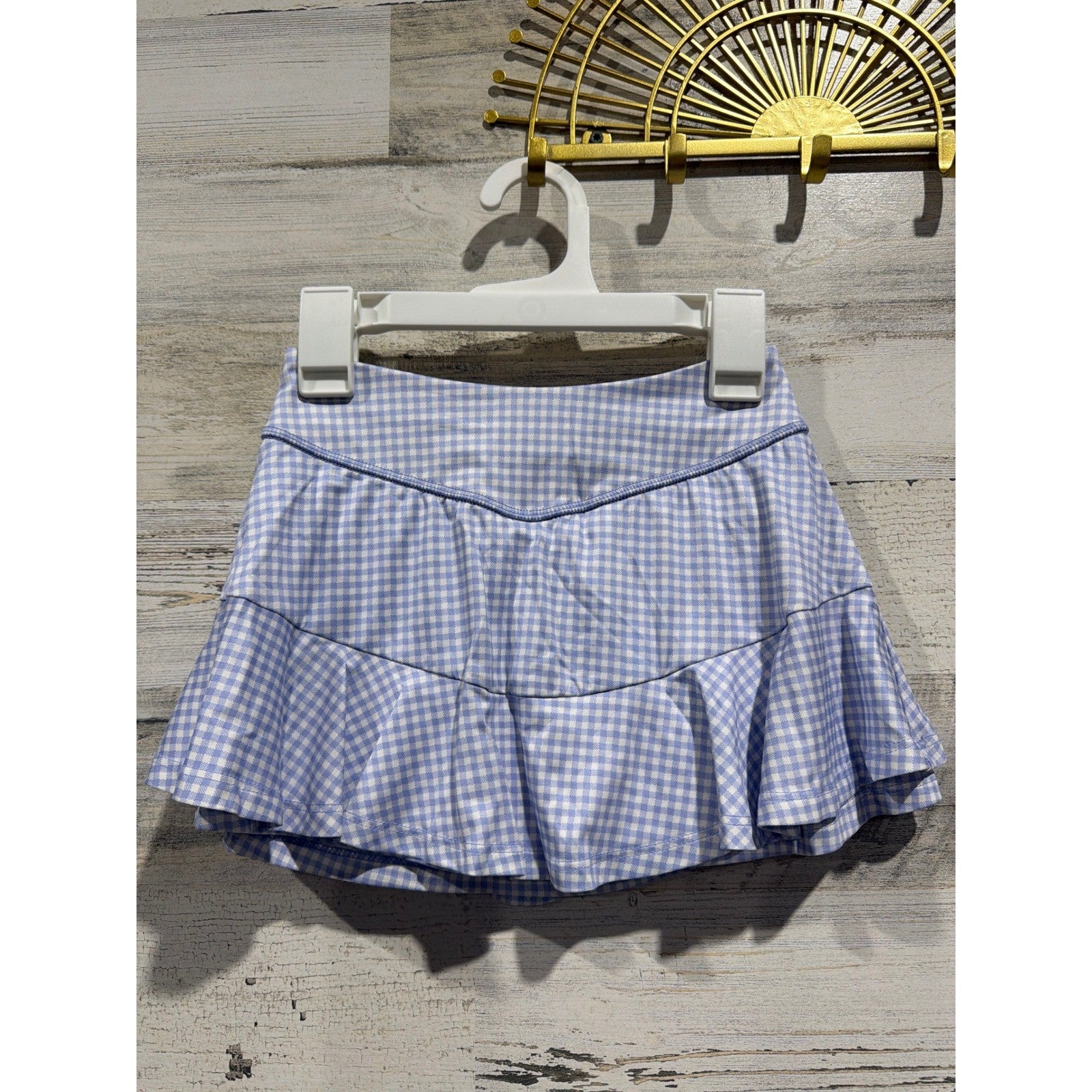 All In Motion Skorts Shorts Girls Small 6/7 Purple Blue Plaid Activewear EUC3