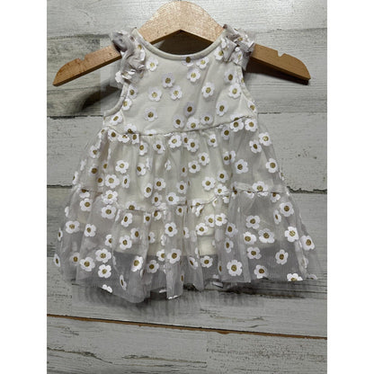Cat & Jack Tulle Dress Girls 0-3M White Gold Daisy Floral Party EUC0