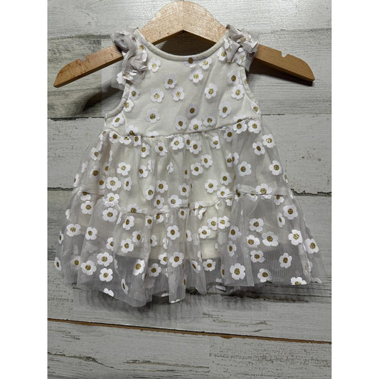 Cat & Jack Tulle Dress Girls 0-3M White Gold Daisy Floral Party EUC0