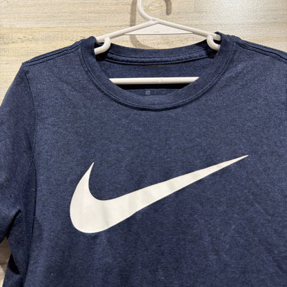 Nike Dri-FIT Swoosh Tee Boys Small Navy Blue Heathered Polyester Sportswear EUC2