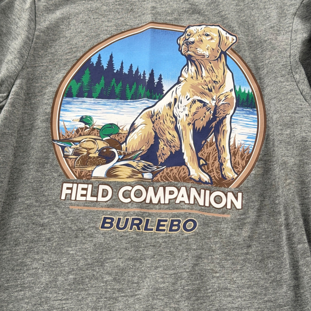 Burlebo Graphic Tee Kids XS 4 Gray Field Companion Dog Duck Hunting Gorpcore GUC1