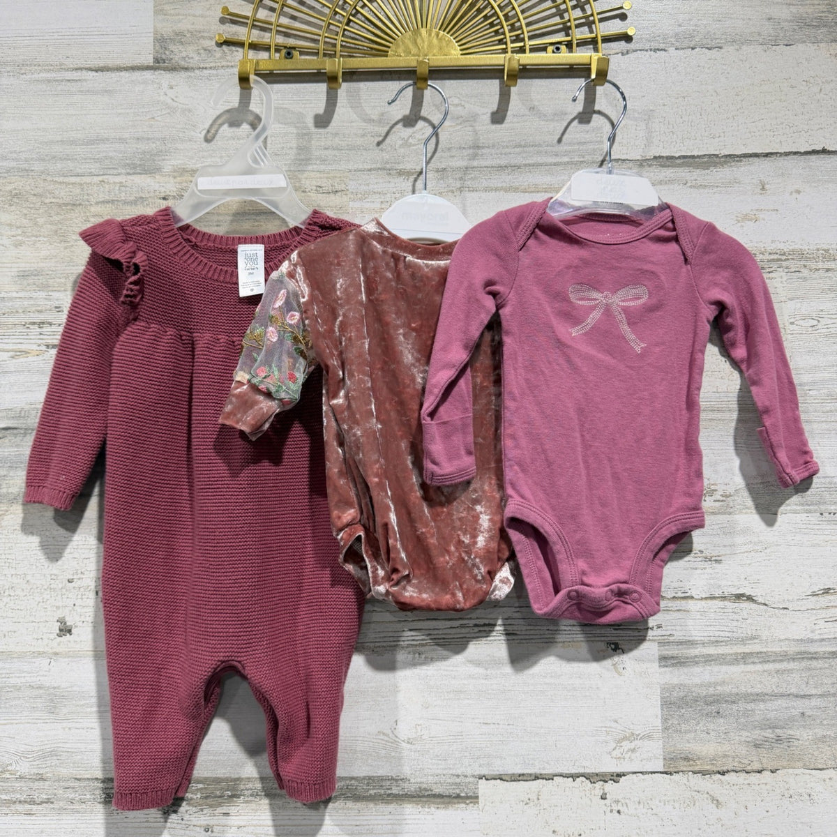 Carter's Just One You Averie Grace Co Baby Girl 0-3M Mauve Velvet Knit Bundle0